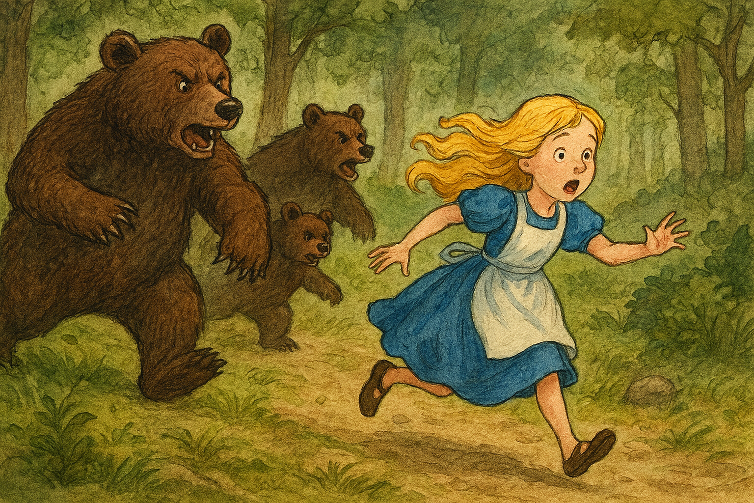 Goldilocks being chased by bears